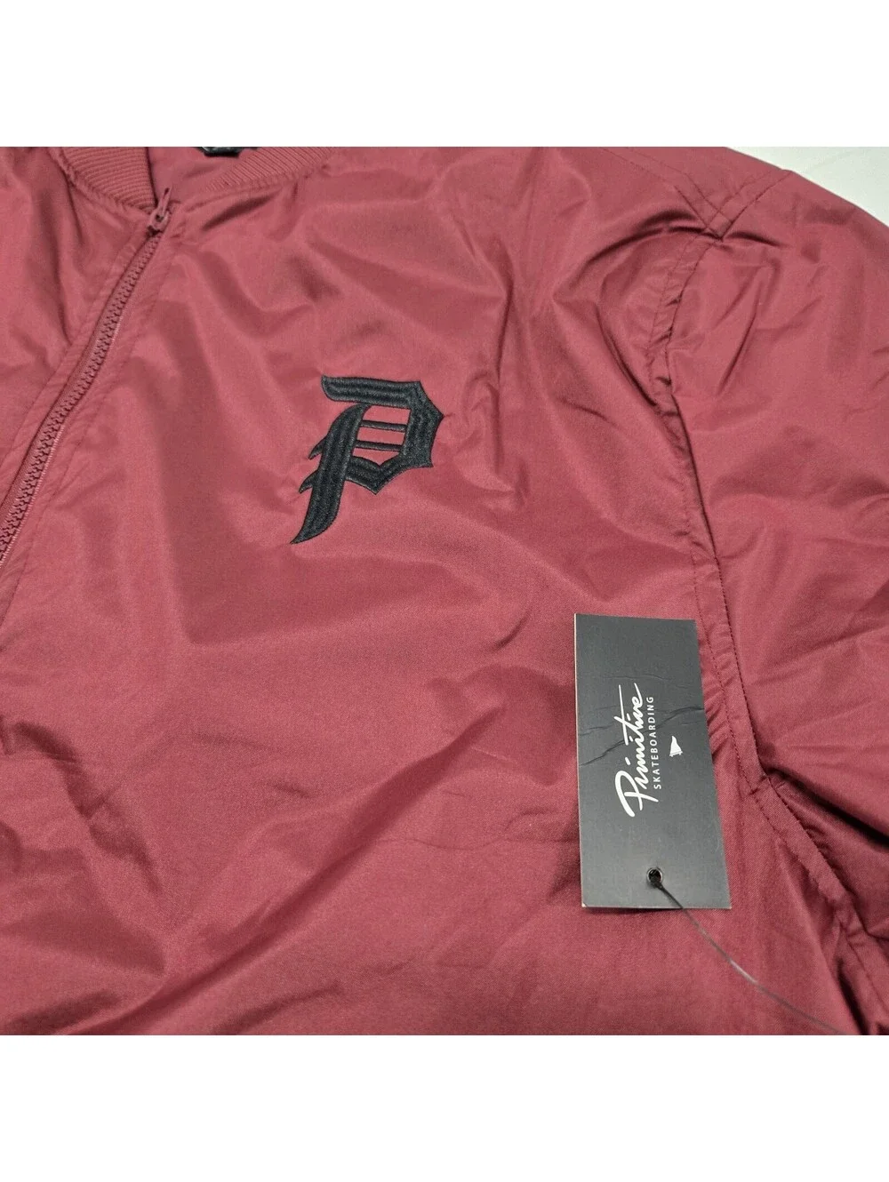 NWT Men's XXL Primitive Skateboarding Bomber Jacket Burgundy Zip Up Flight Coat - Picture 2 of 13